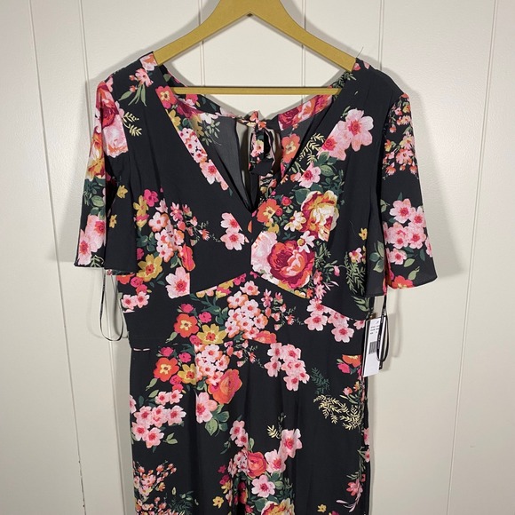 NWT Julia Jordan Black Floral Maxi Dress Size 12 Flutter Sleeve V-Neck - Picture 3 of 16